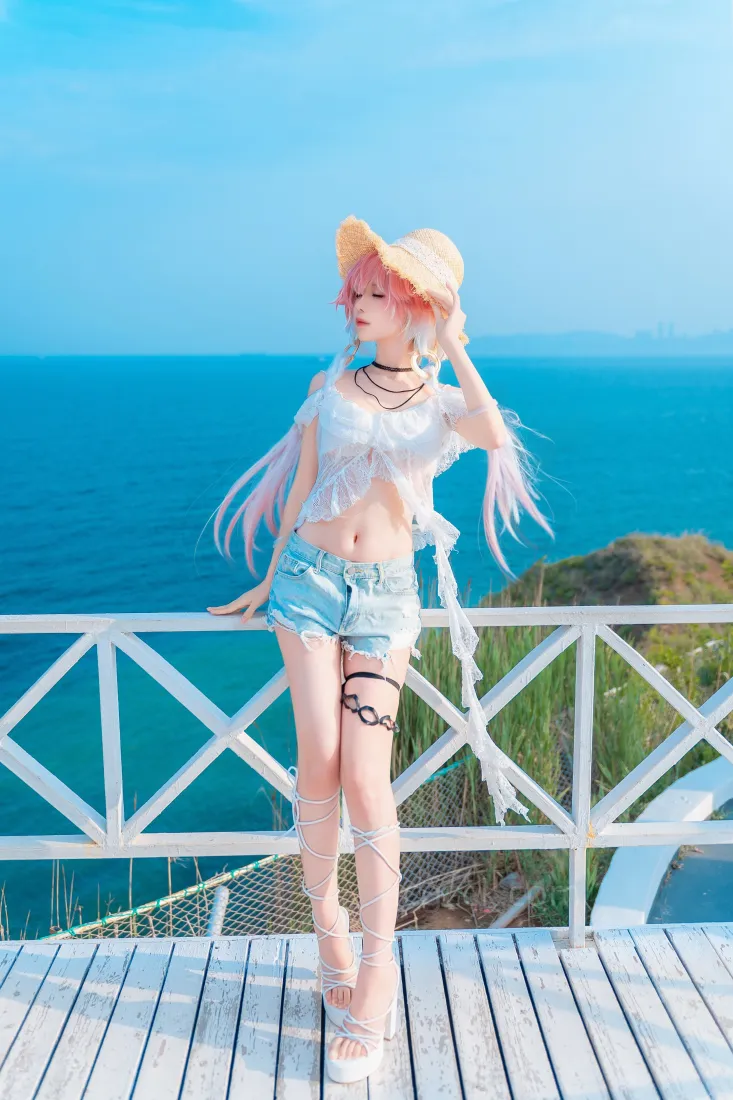 动漫美少女手机壁纸｜海边平台背景图 - 夏日清新写真「哲风壁纸」
