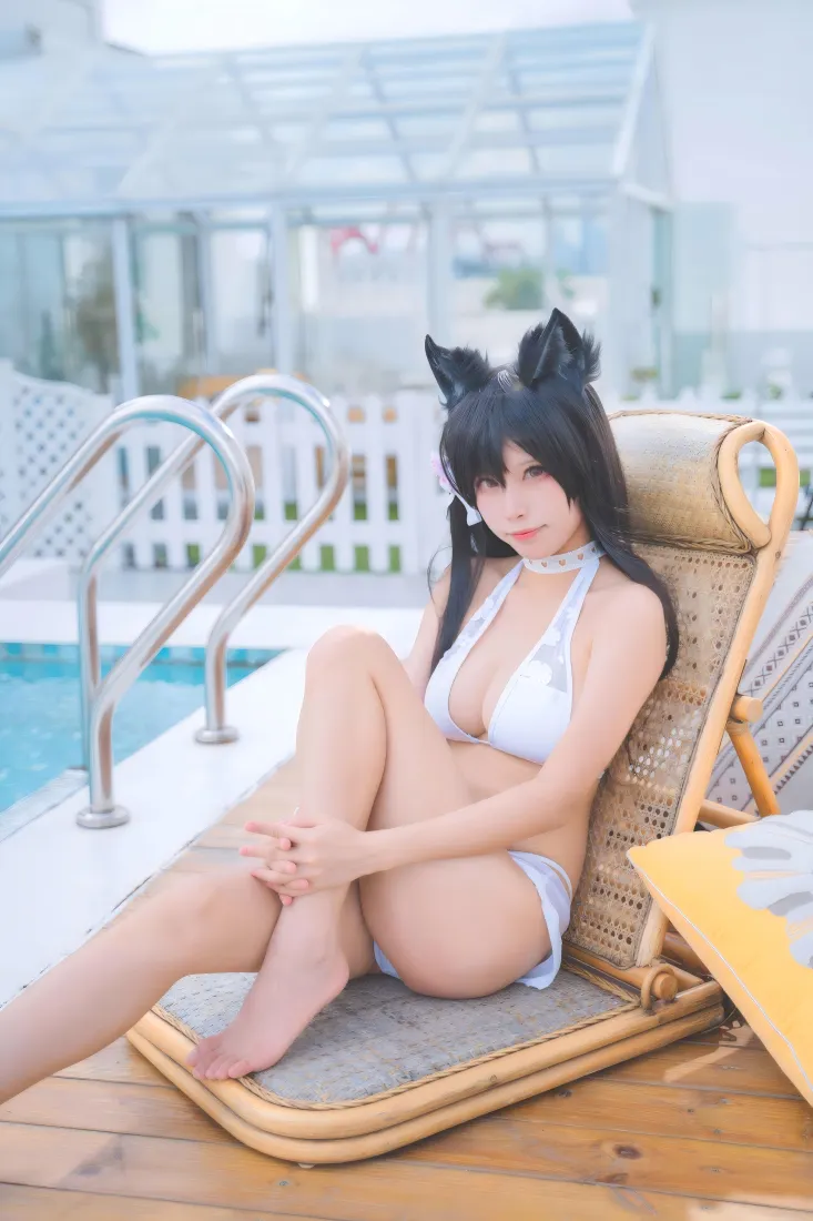 猫耳美女手机壁纸｜泳池背景图片 - 夏日清凉休闲「哲风壁纸」