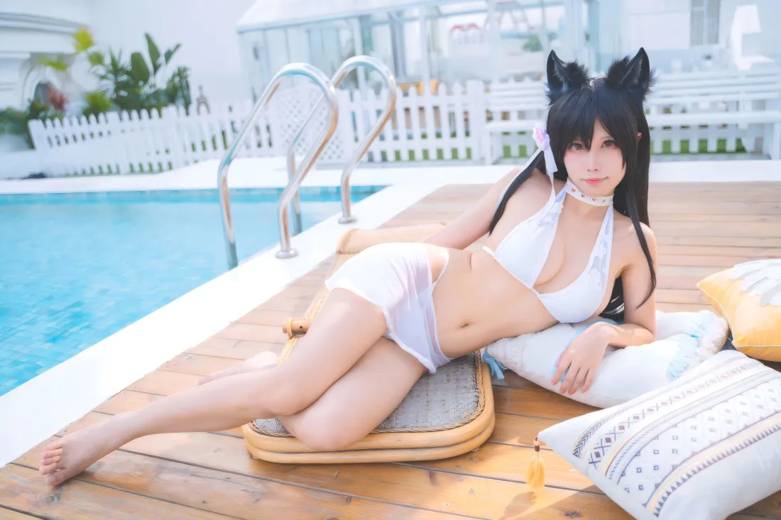 10k猫耳美女壁纸｜泳池背景图片 - 夏日清凉「哲风壁纸」