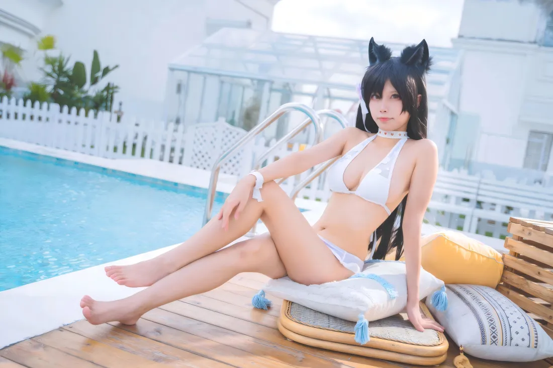10k猫耳美女壁纸｜泳池背景图片 - 夏日度假「哲风壁纸」