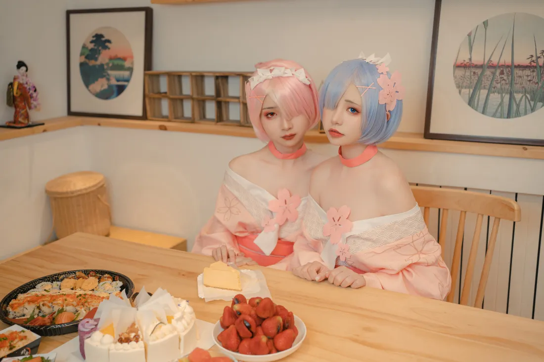 6k蕾姆拉姆和服壁纸｜日式房间背景 - 二次元cosplay「哲风壁纸」