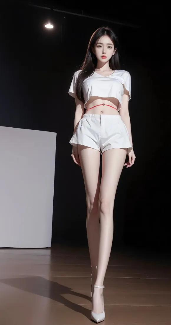 白色套装美女手机壁纸｜黑色背景图片 - 性感长腿模特「哲风壁纸」