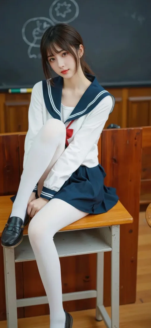 JK美女手机壁纸｜水手服背景图片 - 校园教室白丝「哲风壁纸」
