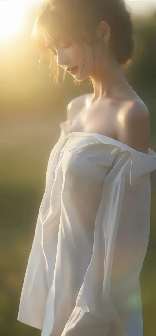 白衣美女手机壁纸｜草地背景图片 - 阳光氛围感「哲风壁纸」