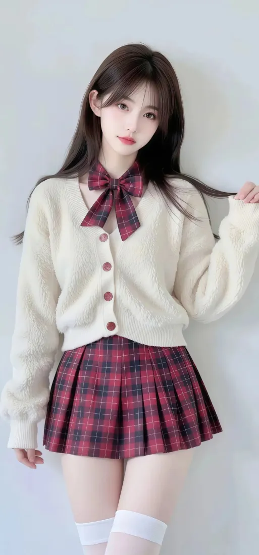 JK制服美女手机壁纸｜白色背景图片 - 清纯甜美「哲风壁纸」