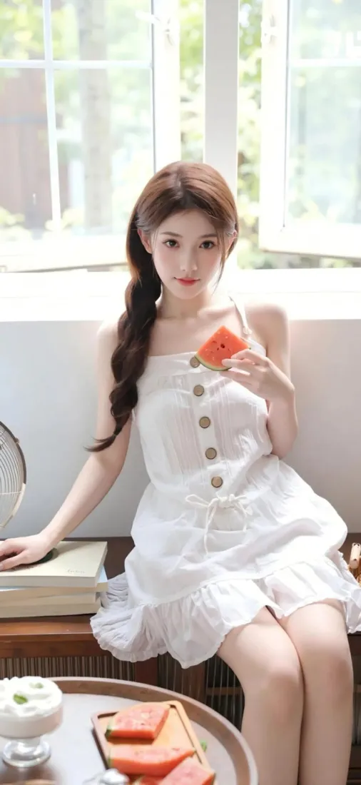 白衣美女手机壁纸｜室内背景图片 - 西瓜夏日「哲风壁纸」
