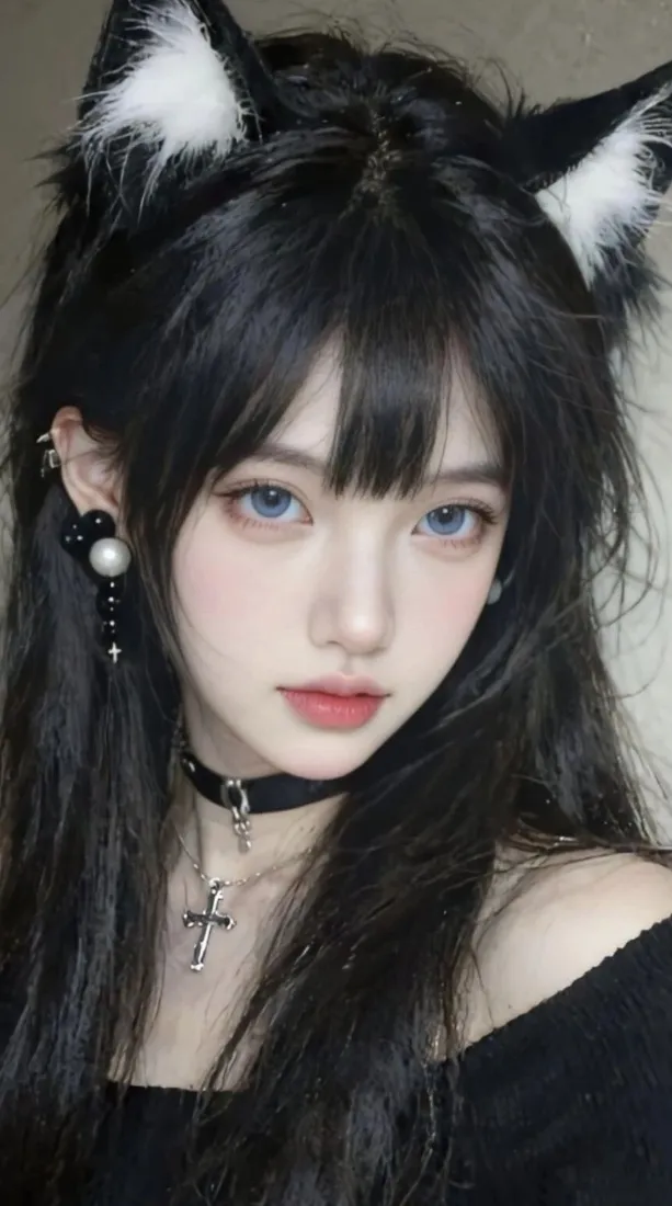 猫耳美女手机壁纸｜暗黑背景图片 - Ios「哲风壁纸」