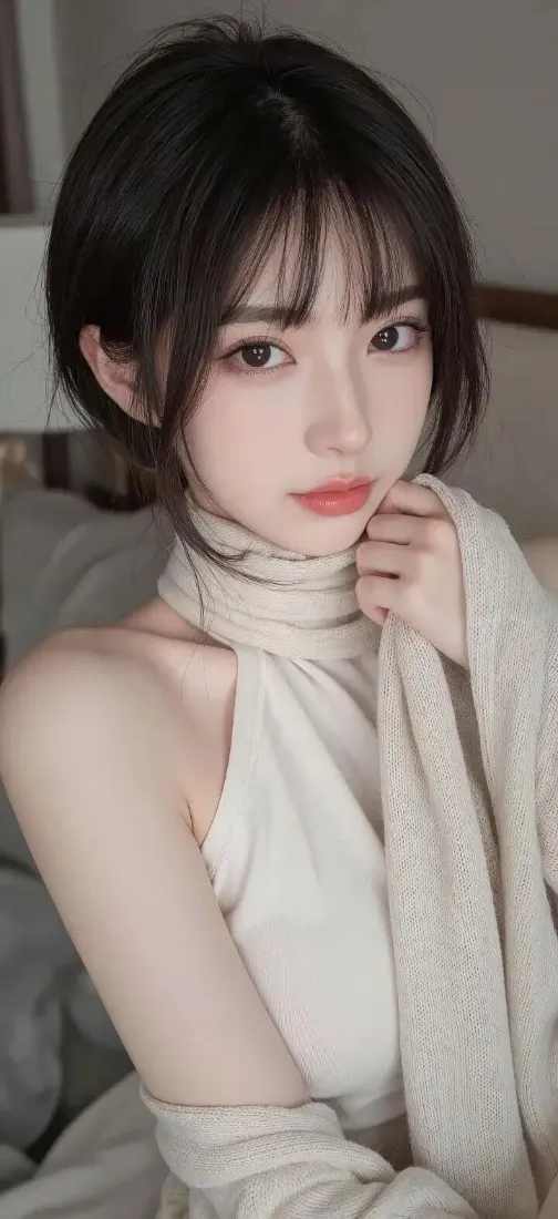 米白服饰美女手机壁纸｜室内背景图片 - Ios红唇「哲风壁纸」