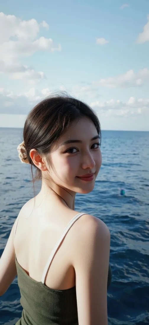 绿衣美女手机壁纸｜大海背景图片 - 夏日海边「哲风壁纸」