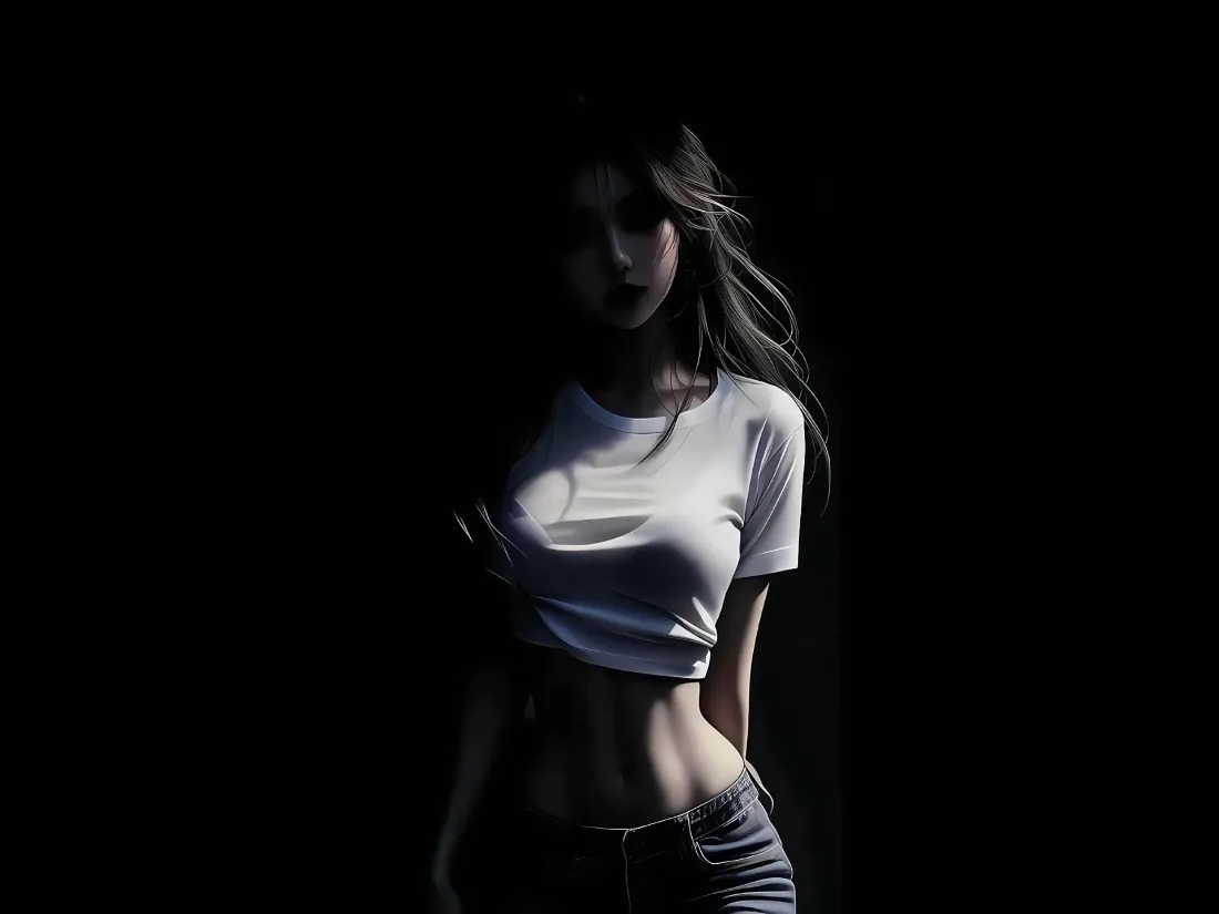 2k美女壁纸｜暗黑背景图片 - 修身穿搭「哲风壁纸」