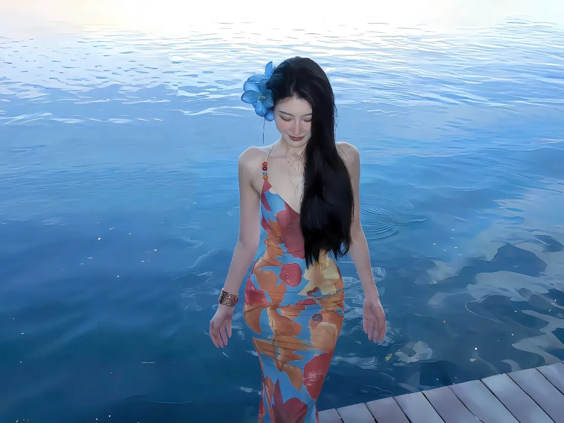 2k美女壁纸｜海边背景图片 - 彩色连衣裙穿搭「哲风壁纸」