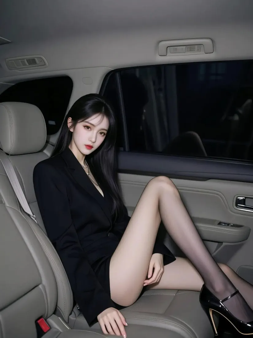 黑衣美女手机壁纸｜车内背景图片 - 黑丝高跟鞋「哲风壁纸」