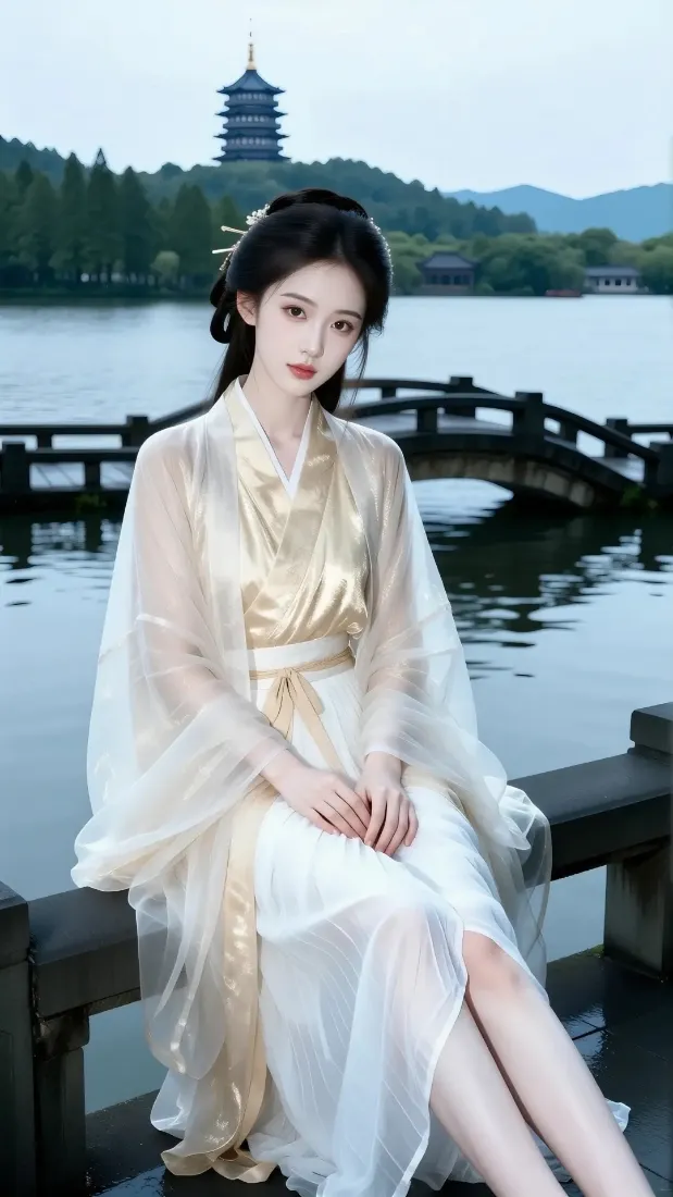 古风美女手机壁纸｜江南湖泊背景 - 汉服纱裙「哲风壁纸」