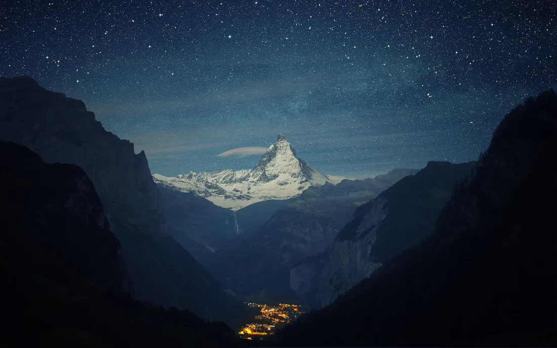 3k马特洪峰壁纸｜自然风景背景图片 - 星空雪山山谷「哲风壁纸」