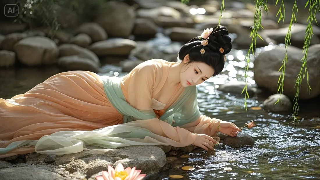 古典人物手机壁纸｜水边背景图 - 汉服荷花垂柳「哲风壁纸」