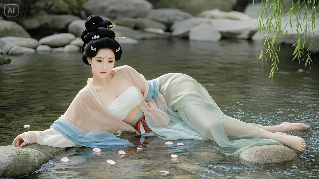 古典人物手机壁纸｜古风背景图片 - 水畔古装美人「哲风壁纸」