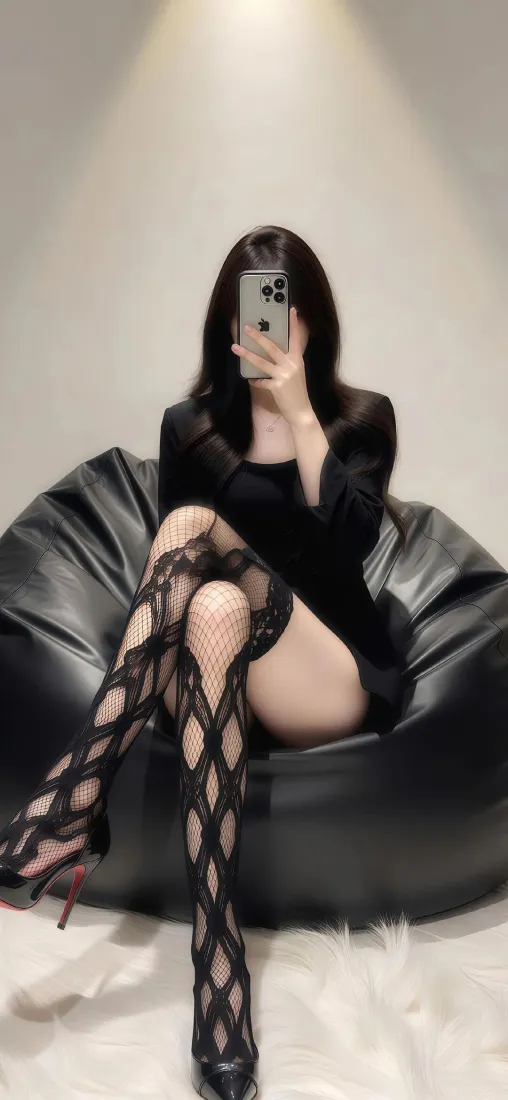 黑衣美女手机壁纸｜Ios背景图片 - 渔网袜「哲风壁纸」