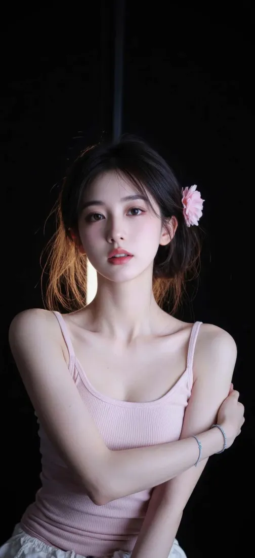 粉色美女手机壁纸｜黑色背景图片 - Ios「哲风壁纸」