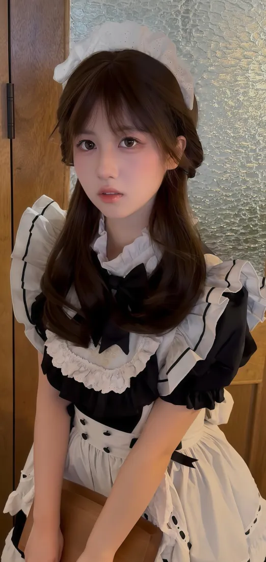 （女仆装美女手机壁纸｜室内背景 - 甜美日系少女）「哲风壁纸」