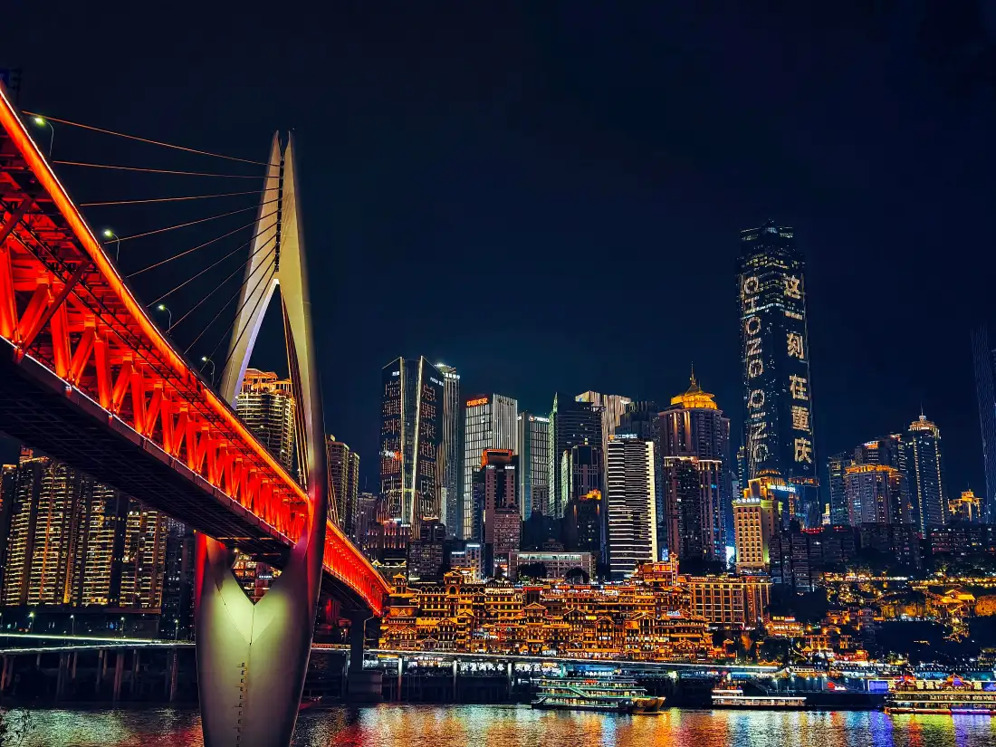 4k重庆洪崖洞壁纸｜重庆夜景背景图片 - 东水门大桥「哲风壁纸」