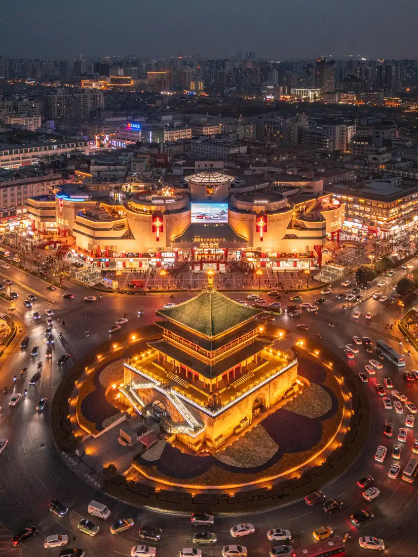 西安钟楼手机壁纸｜西安夜景背景图 - 城市旅游「哲风壁纸」