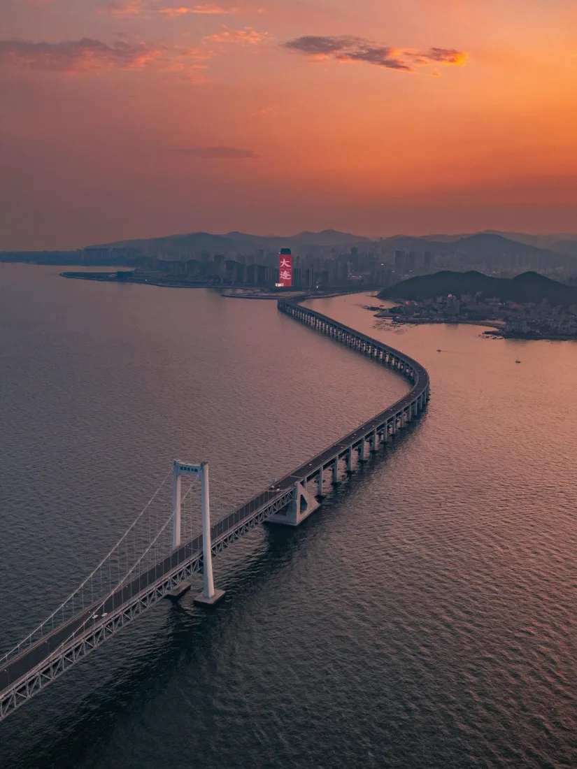 大连跨海大桥手机壁纸｜日落背景图片 - 中国「哲风壁纸」