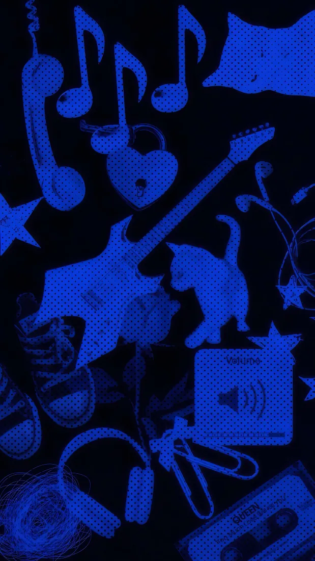 吉他手机壁纸｜蓝色背景图片 - 音符电话猫耳机「哲风壁纸」