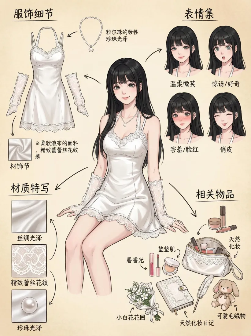 动漫少女手机壁纸｜设计图背景图片 - 白色连衣裙黑丝穿搭「哲风壁纸」
