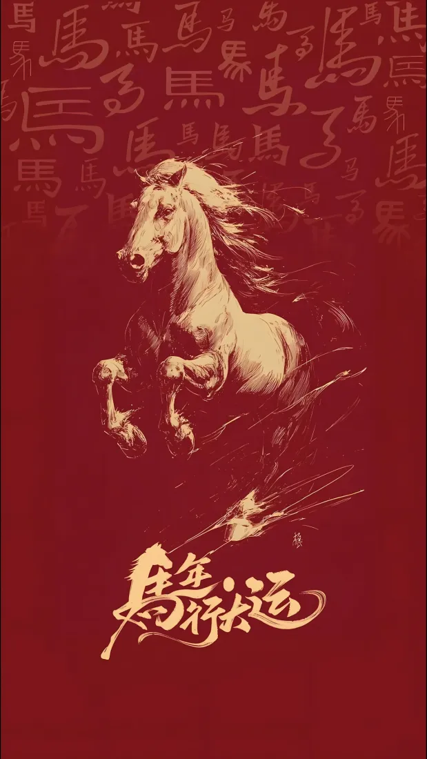 金色骏马手机壁纸｜红色背景图片 - 马年喜庆「哲风壁纸」