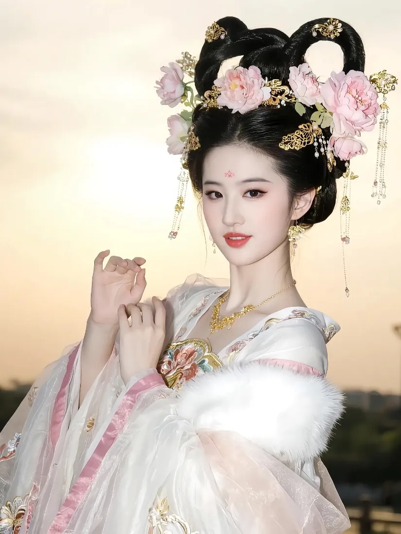 古风美女刘亦菲手机壁纸｜古典背景图片 - 粉色花朵「哲风壁纸」