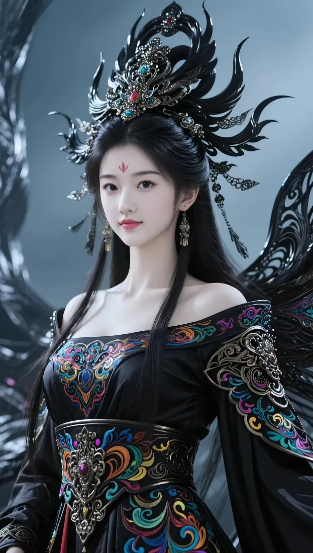 古风美女手机壁纸｜古风背景图片 - 黑色华丽服饰「哲风壁纸」