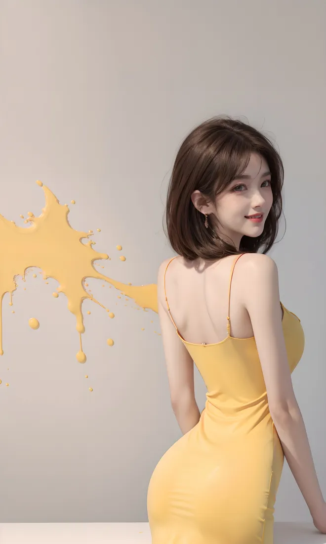 黄色连衣裙美女手机壁纸｜简约背景图片 - 时尚穿搭「哲风壁纸」