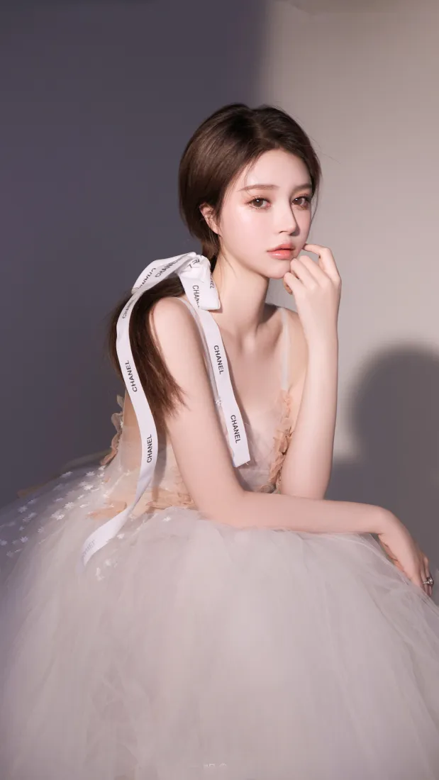 纱裙美女手机壁纸｜艺术写真背景图片 - 丝带装饰「哲风壁纸」