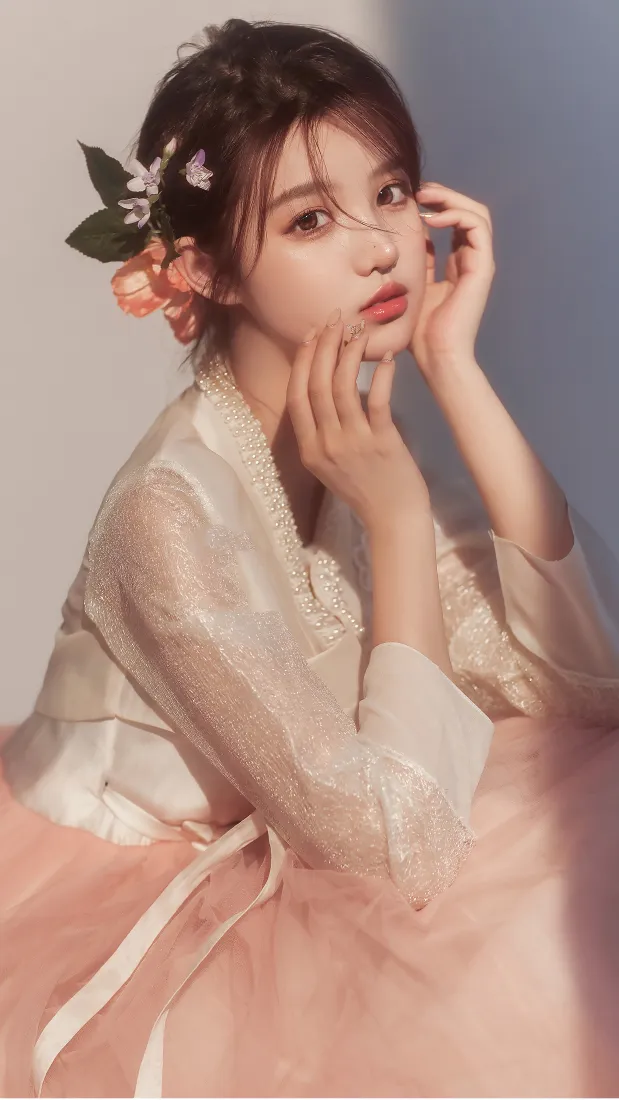 古风美女手机壁纸｜汉服背景图片 - 花朵发饰「哲风壁纸」