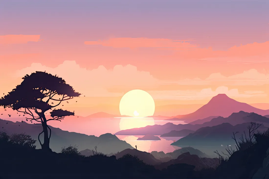 5k自然风景壁纸｜夕阳山川背景图片 - 树木云海黄昏「哲风壁纸」