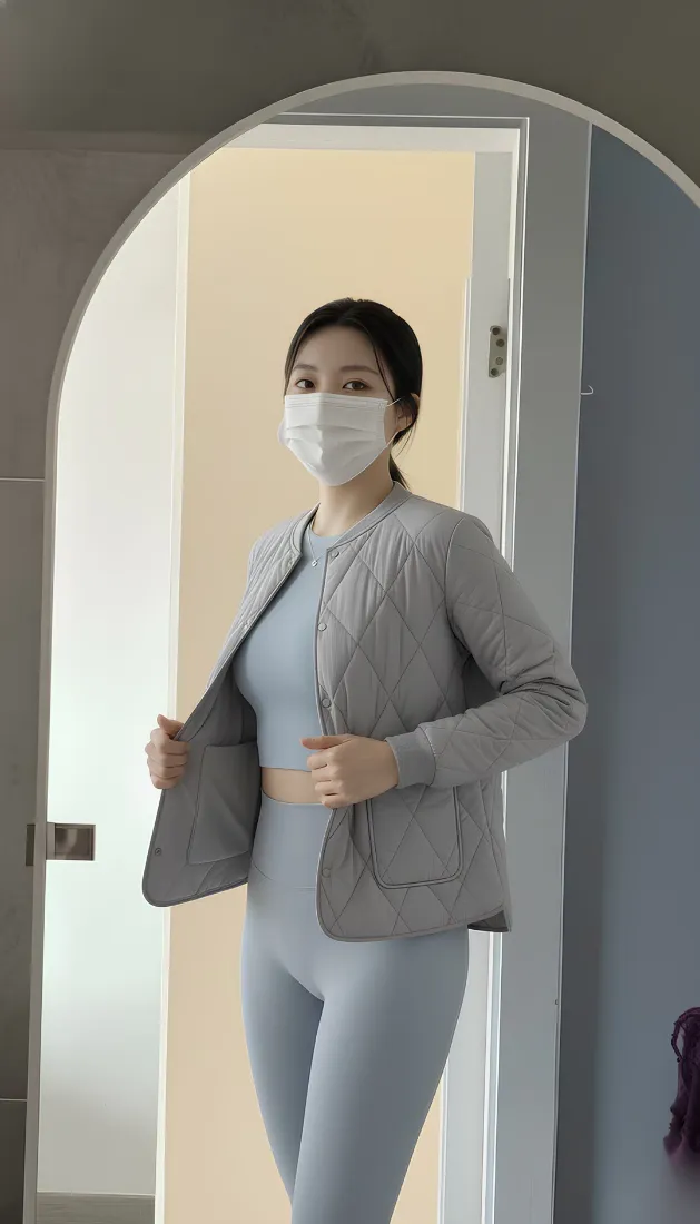 女性穿搭手机壁纸｜室内背景图片 - 灰色外套「哲风壁纸」