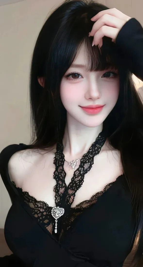 黑衣美女手机壁纸｜Ios背景图片 - 蕾丝项链「哲风壁纸」