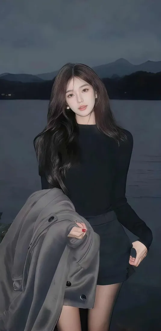 黑衣美女手机壁纸｜山水夜景背景图片 - Ios「哲风壁纸」