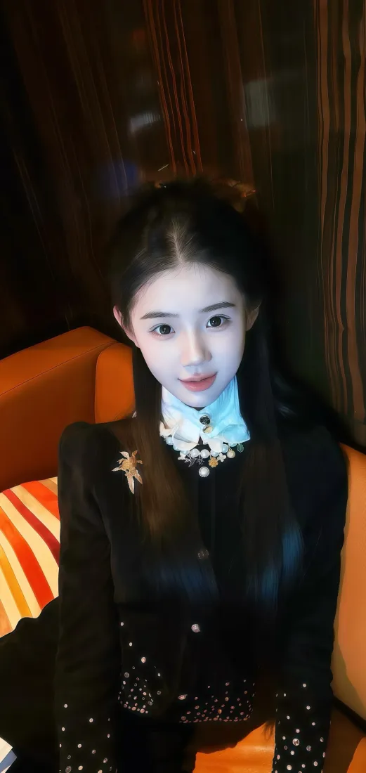 黑衣美女手机壁纸｜室内背景图 - 白色领结「哲风壁纸」