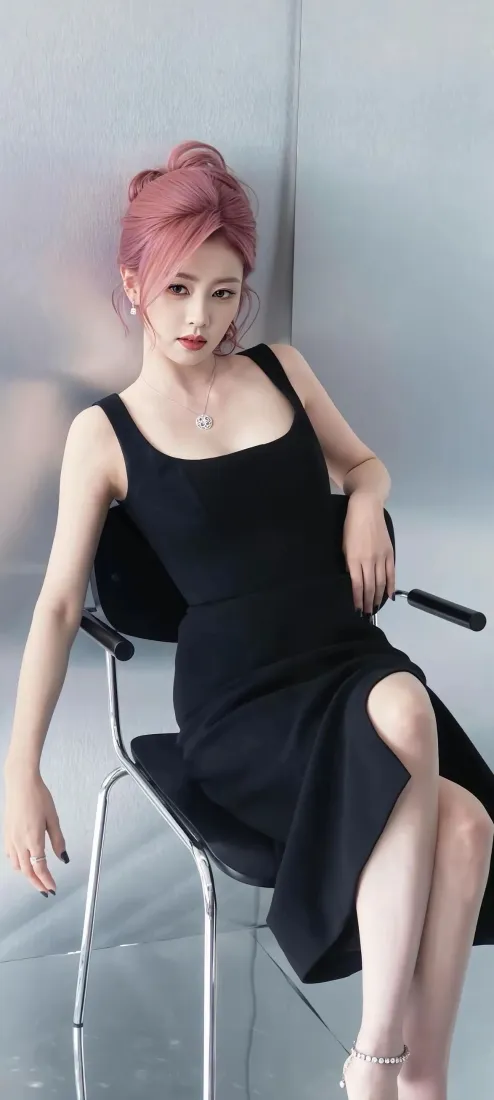 红发美女手机壁纸｜黑色连衣裙背景 - 时尚气质「哲风壁纸」