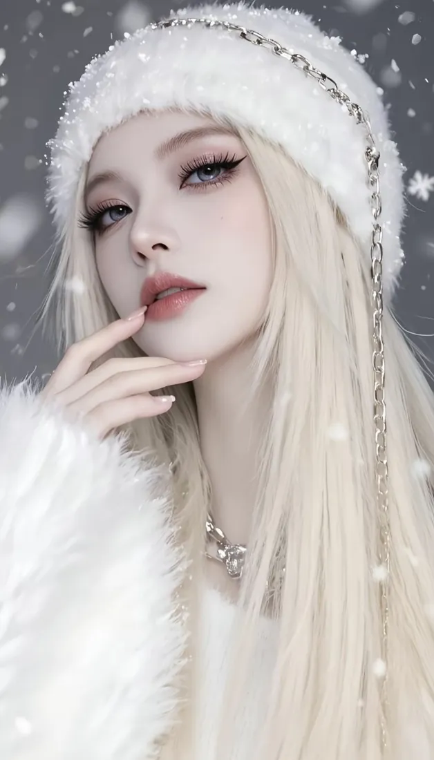 金发美女手机壁纸｜雪花背景图片 - 冬日魅力女性「哲风壁纸」