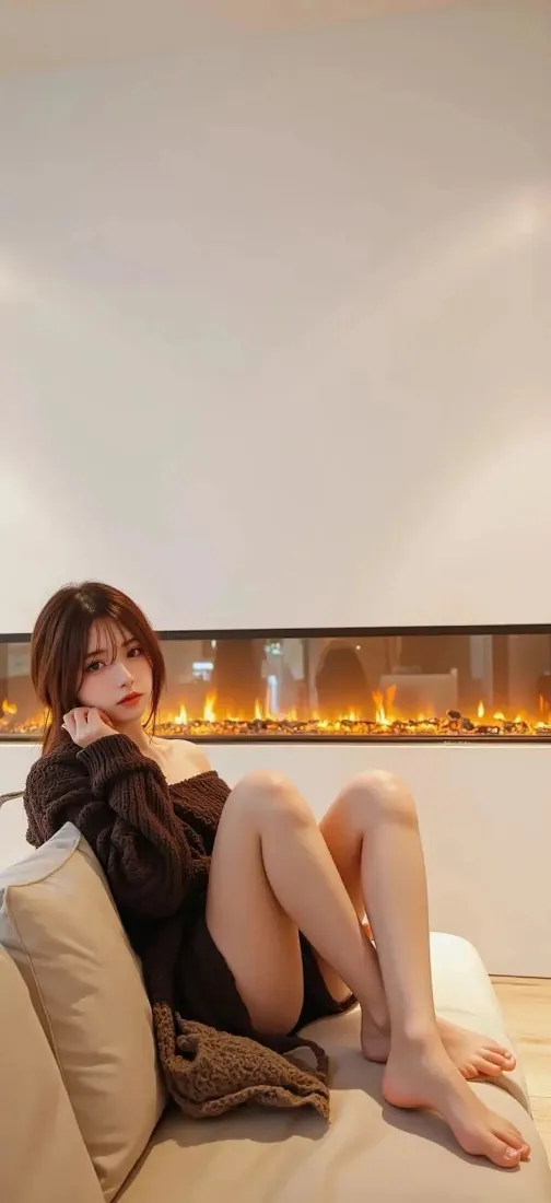 黑衣美女手机壁纸｜壁炉室内背景图片 - Ios「哲风壁纸」