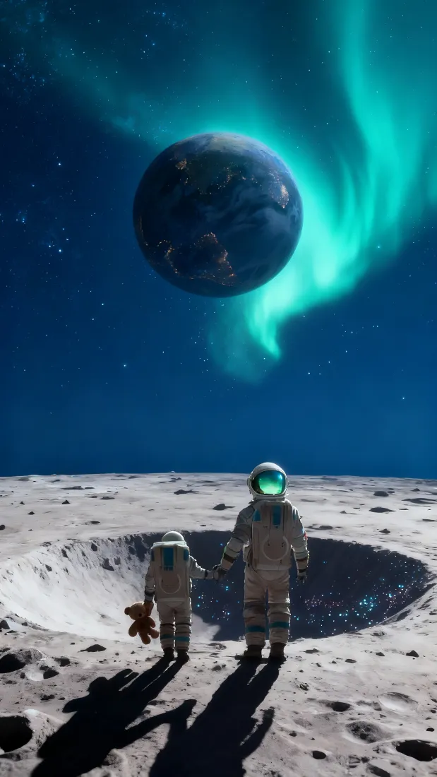 宇航员手机壁纸｜月球背景 - 地球极光星空「哲风壁纸」
