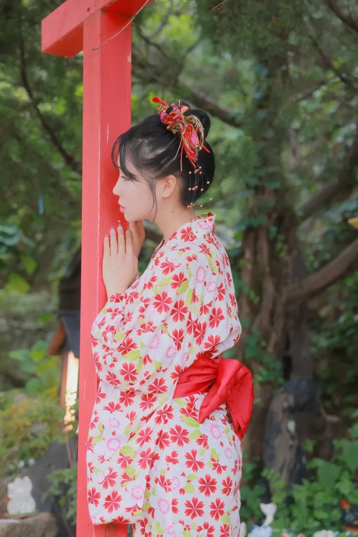 粉色和服手机壁纸｜日式鸟居背景图片 - 户外写真「哲风壁纸」