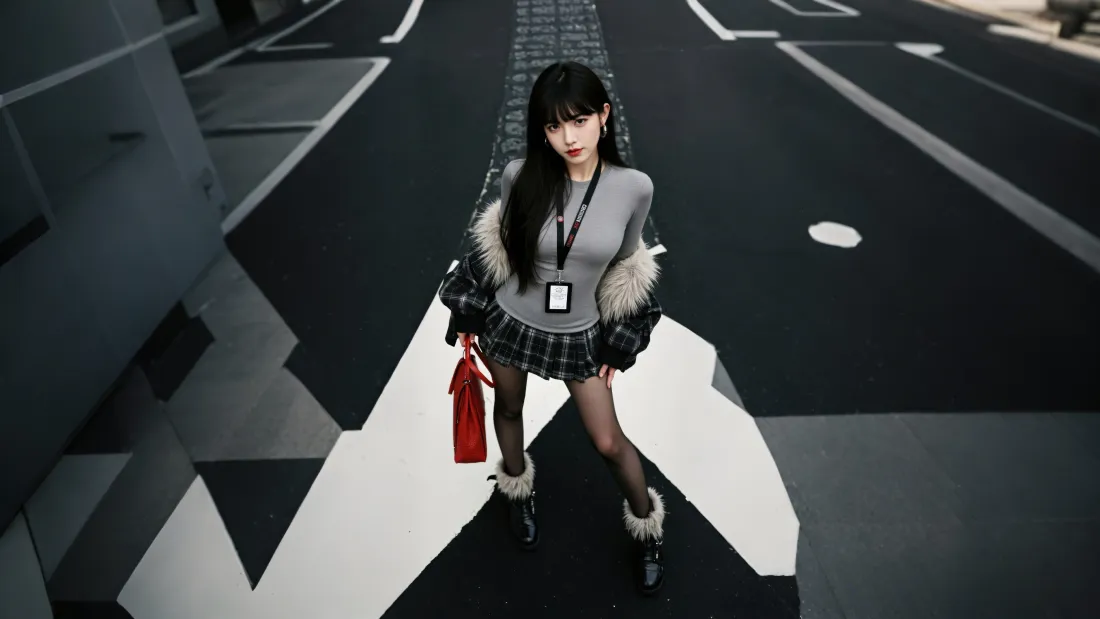 4k暗黑甜酷美女壁纸｜几何道路背景 - 街头潮流「哲风壁纸」