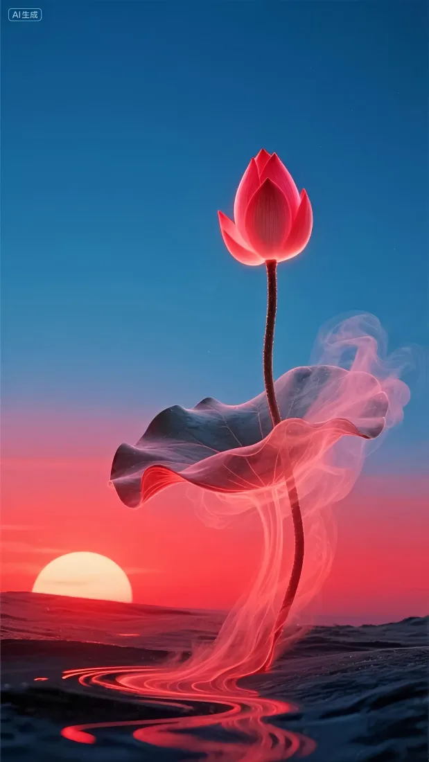 莲花手机壁纸｜日落水面背景图 - 黄昏渐变天空倒影「哲风壁纸」