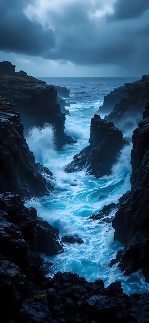 岩石缝海浪手机壁纸｜海岸背景 - 海水风景「哲风壁纸」