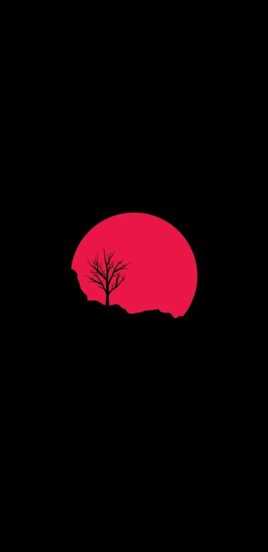 红色月亮手机壁纸｜黑色背景图片 - 枯树「哲风壁纸」