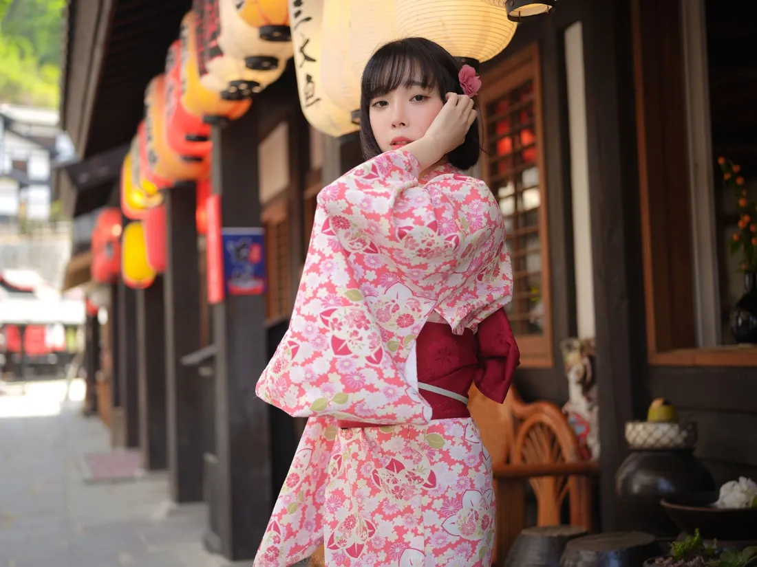 2k樱花和服少女壁纸｜日式街道背景 - 日系写真「哲风壁纸」