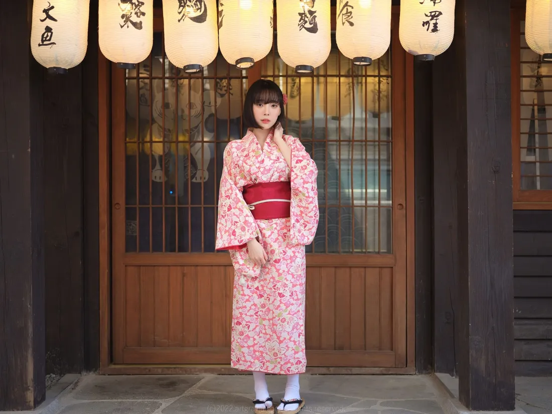 2k粉色和服少女壁纸｜日式建筑背景图片 - 传统服饰写真「哲风壁纸」